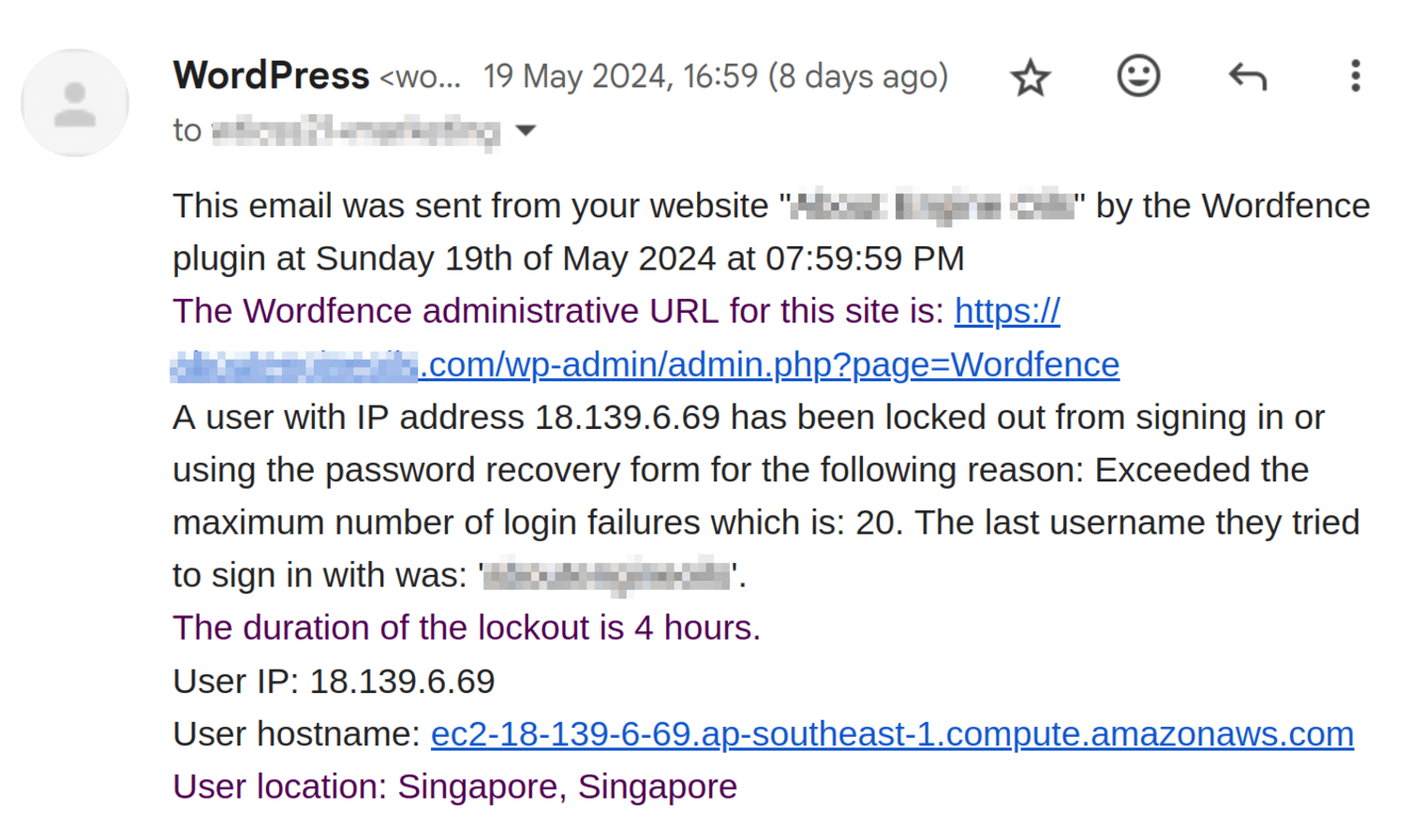 Site security: Wordfence blocks users who repeatedly try different login details.