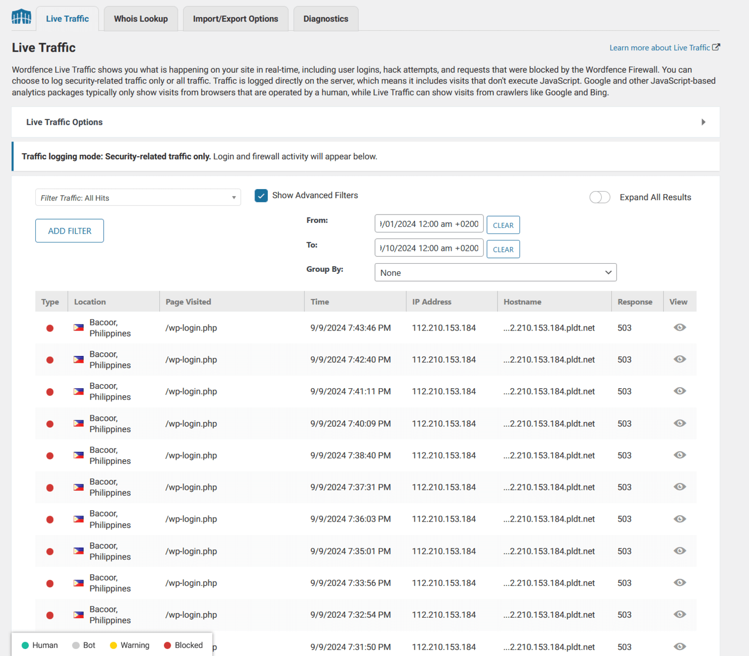 Live Traffic tool in Wordfence enables users to analyze their traffic. 