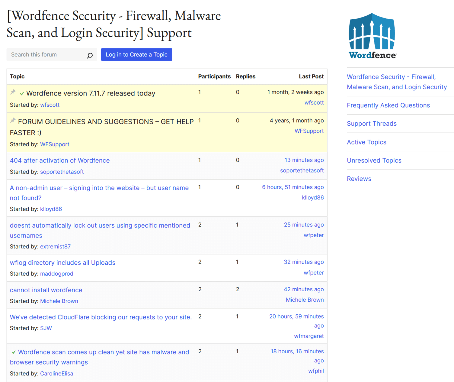 Wordfence community forums on WordPress.org.