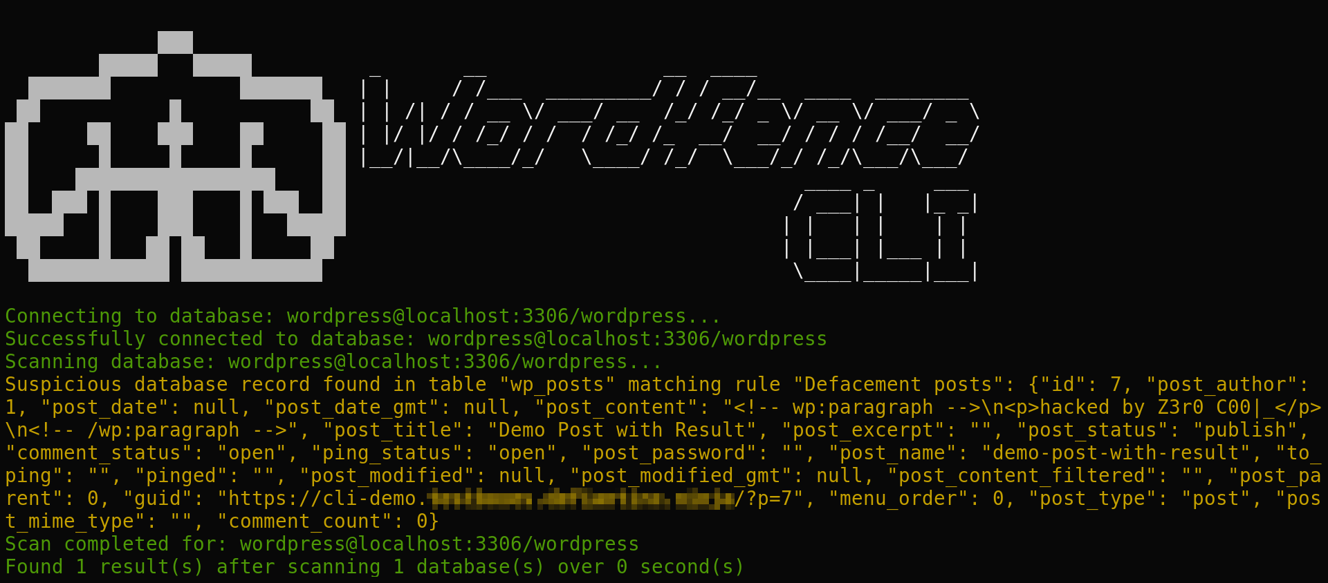 Wordfence CLI Databasse Scanning Results